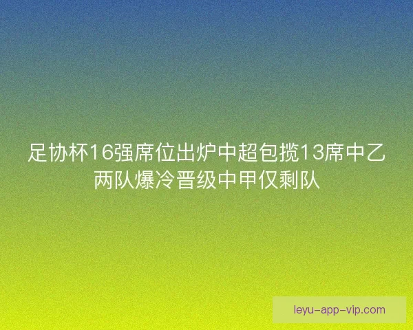 足协杯16强席位出炉中超包揽13席中乙两队爆冷晋级中甲仅剩队